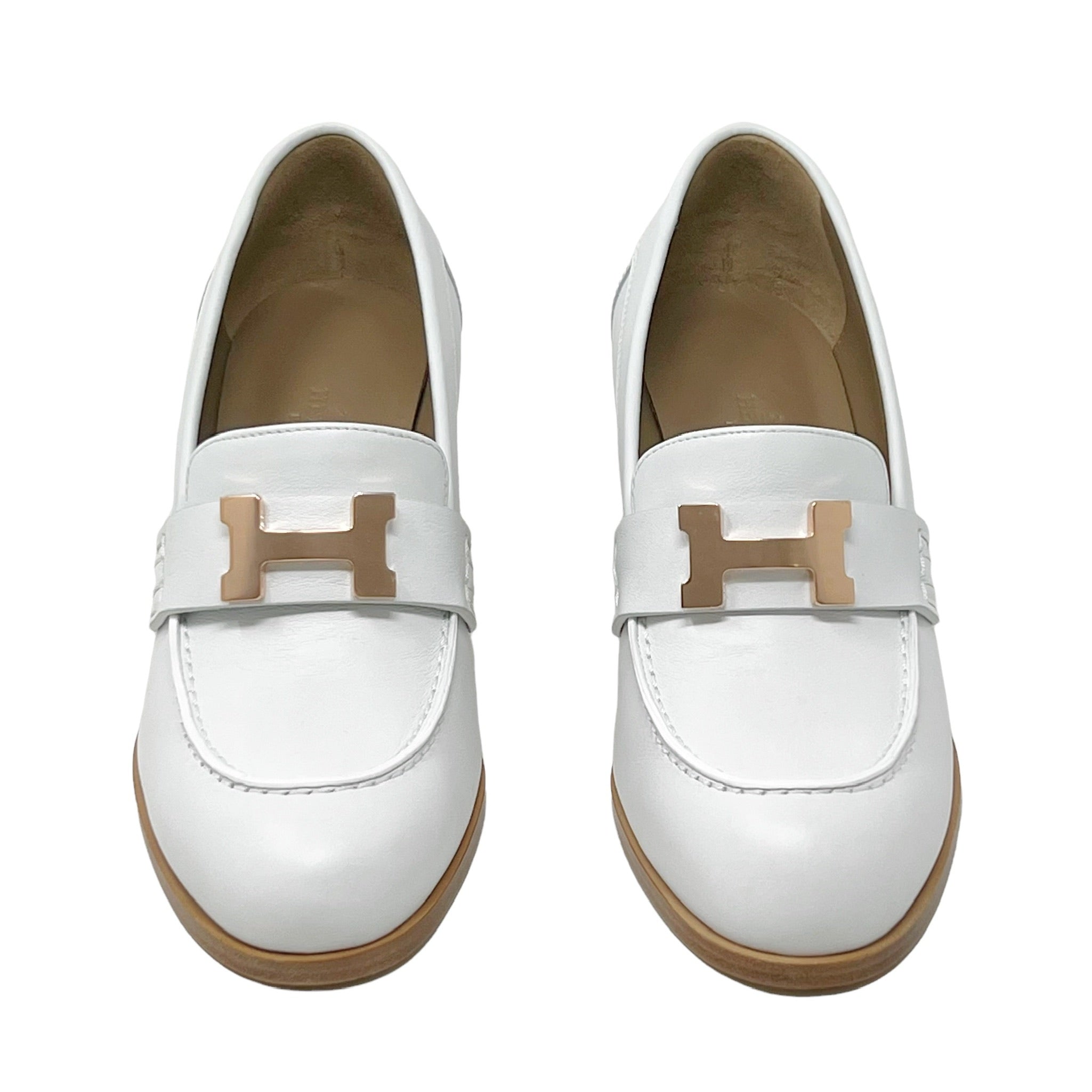 Hermes Blanc Calfskin Dauphine Loafers 36