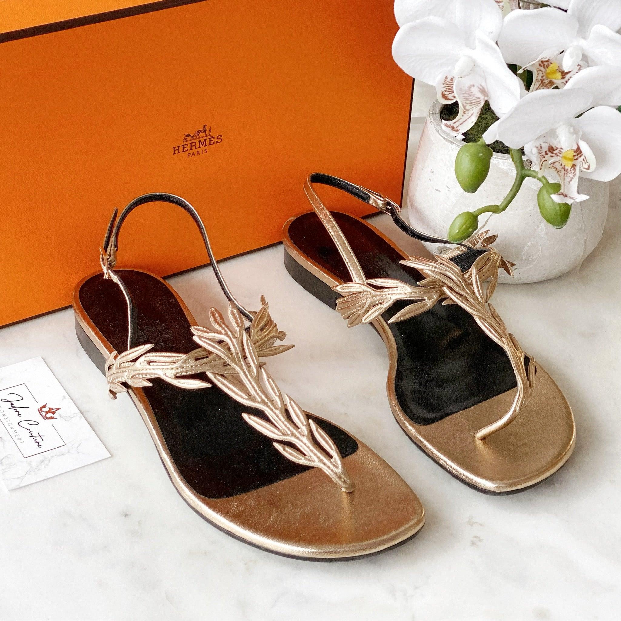 Hermes Gold Nappa Myrthe Sandals 37