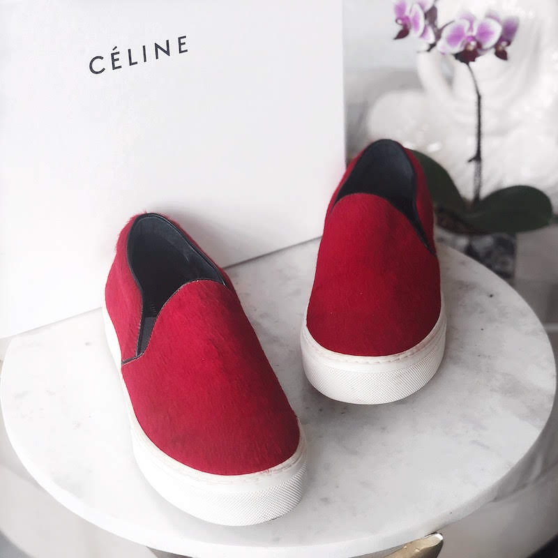Celine Red Horse Hair Sneakers 38