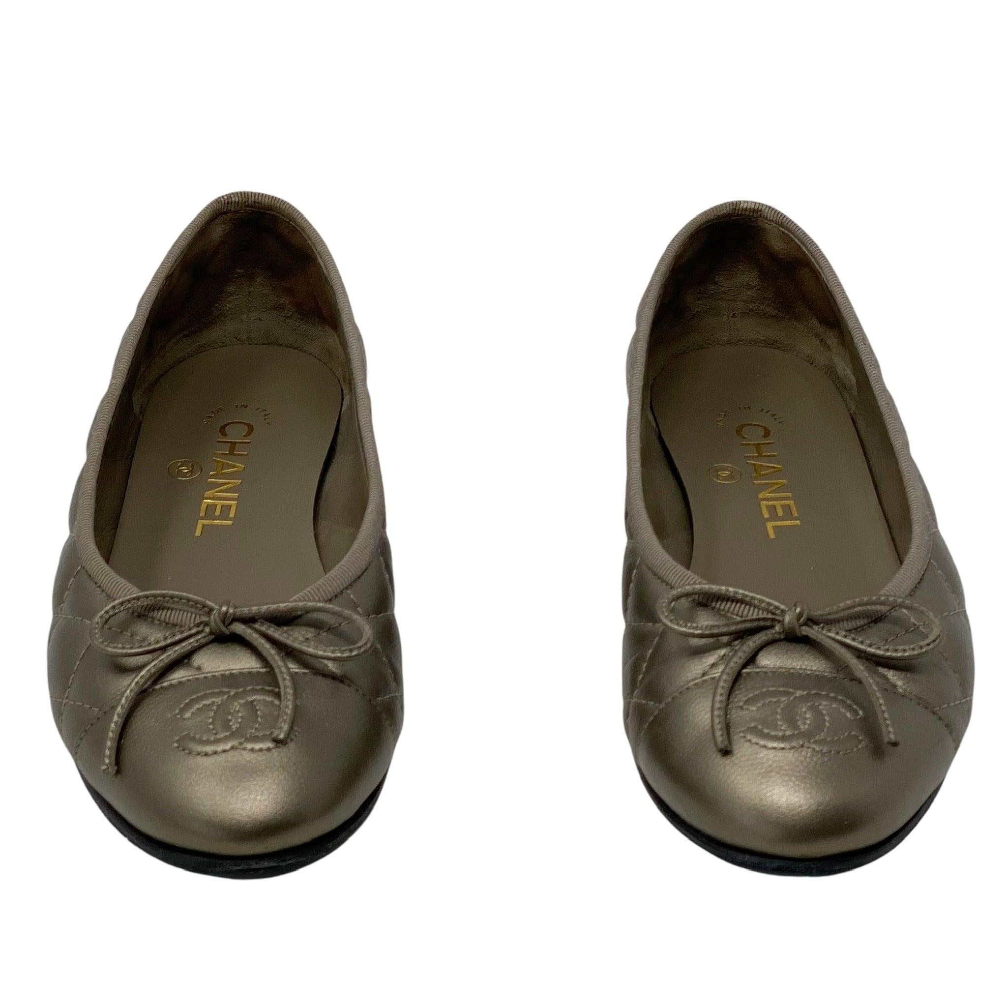 Chanel Bronze Calfskin Ballet Flats 36.5