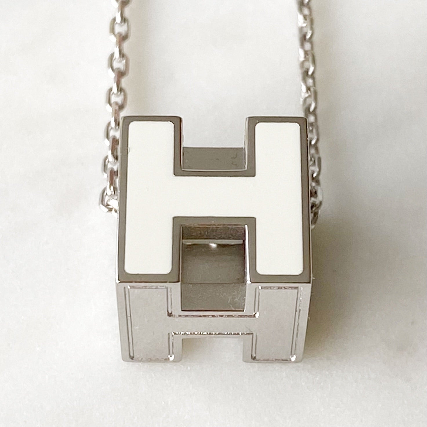 Hermes White Enamel H Cube Necklace