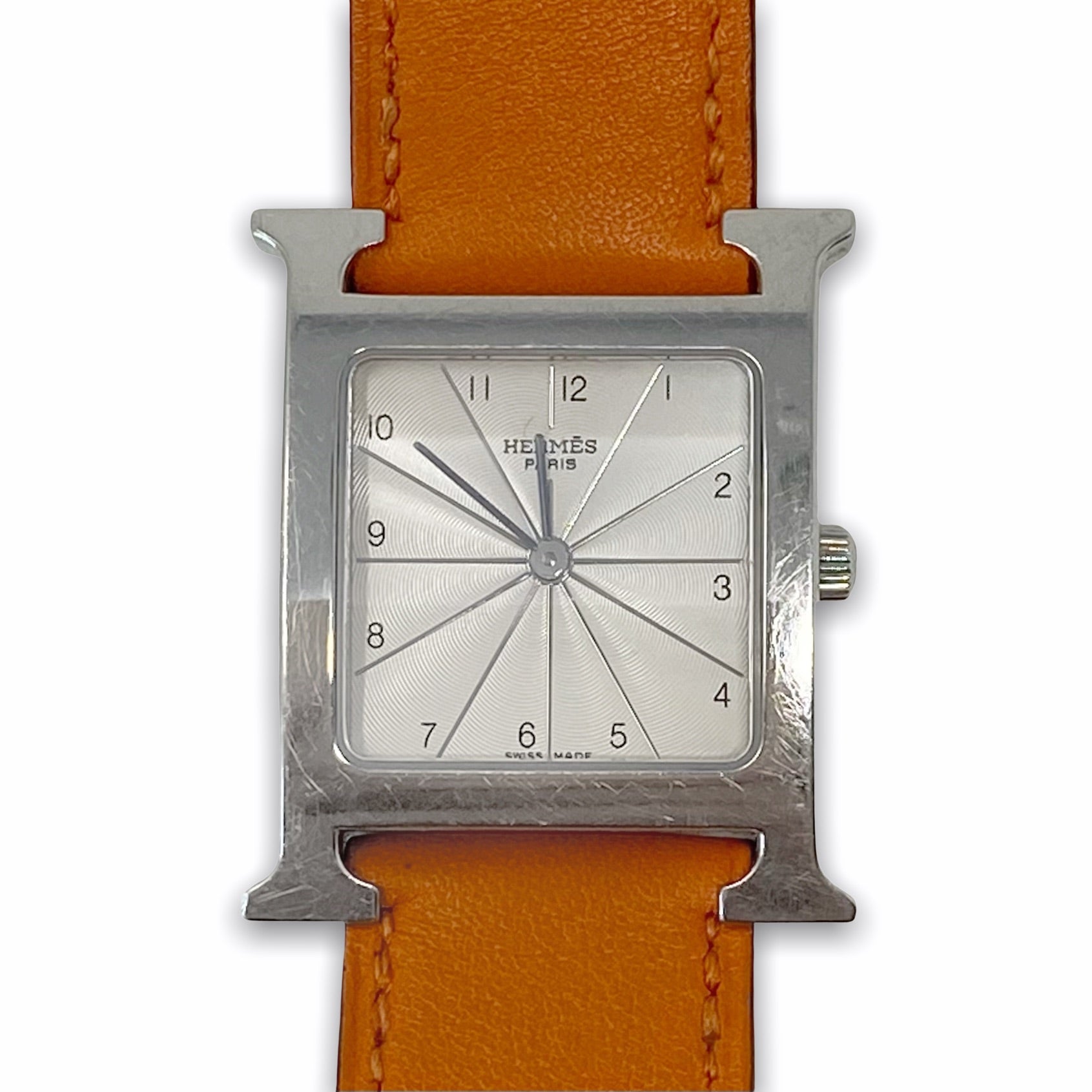 Hermes Orange Swift H Hour Quartz Watch 26mm