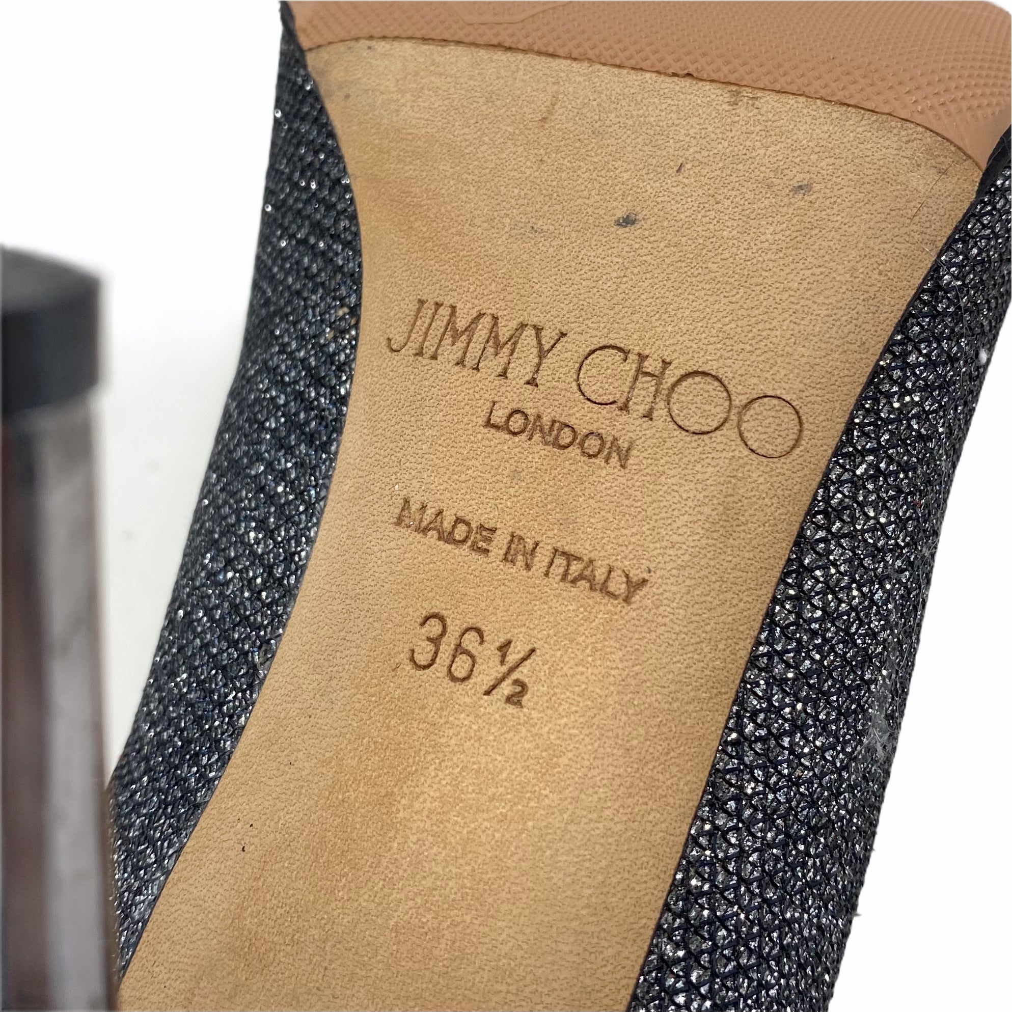 Jimmy Choo Anthracite Lame Glitter Romy Pumps 36.5