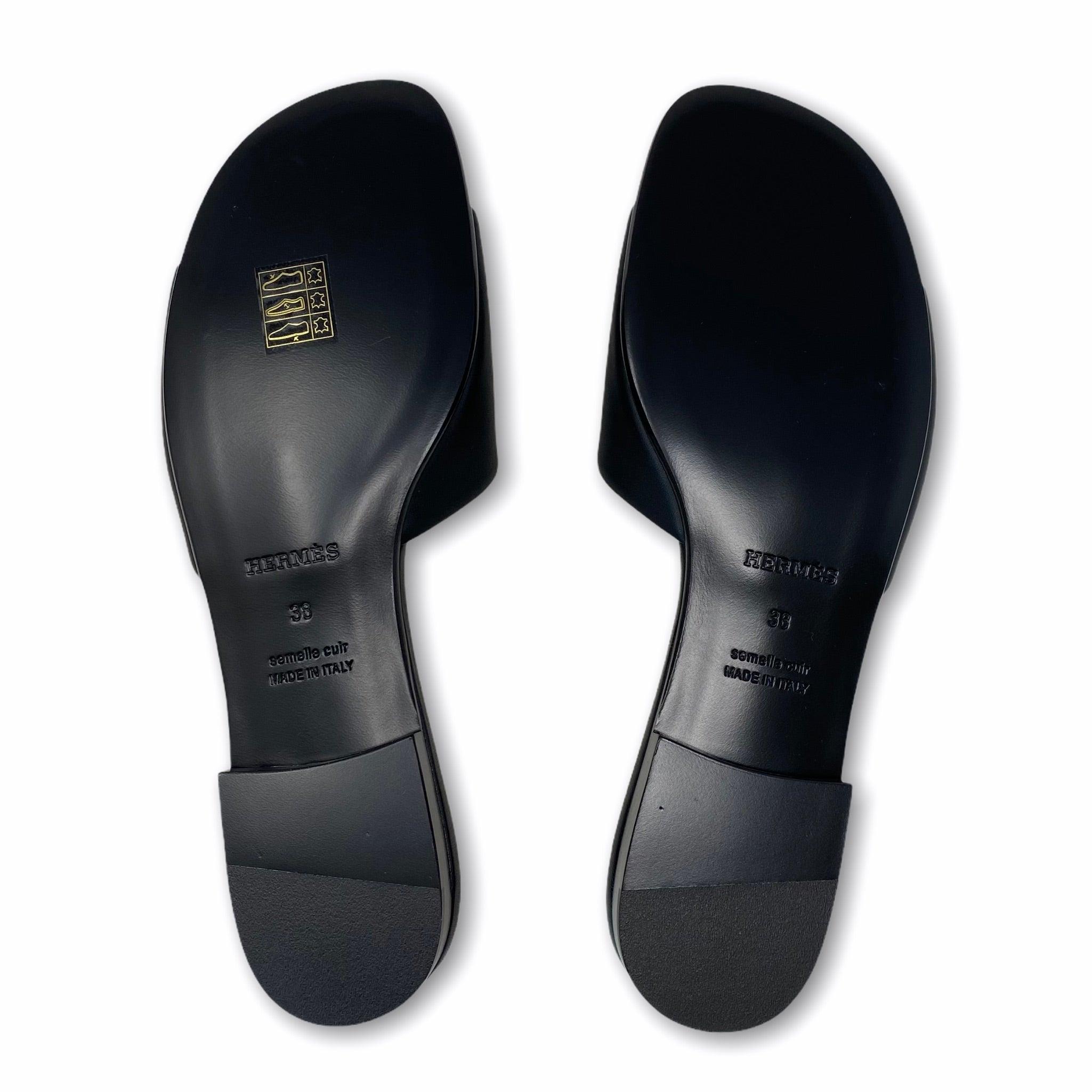 Hermes Noir Dune Sandals 38