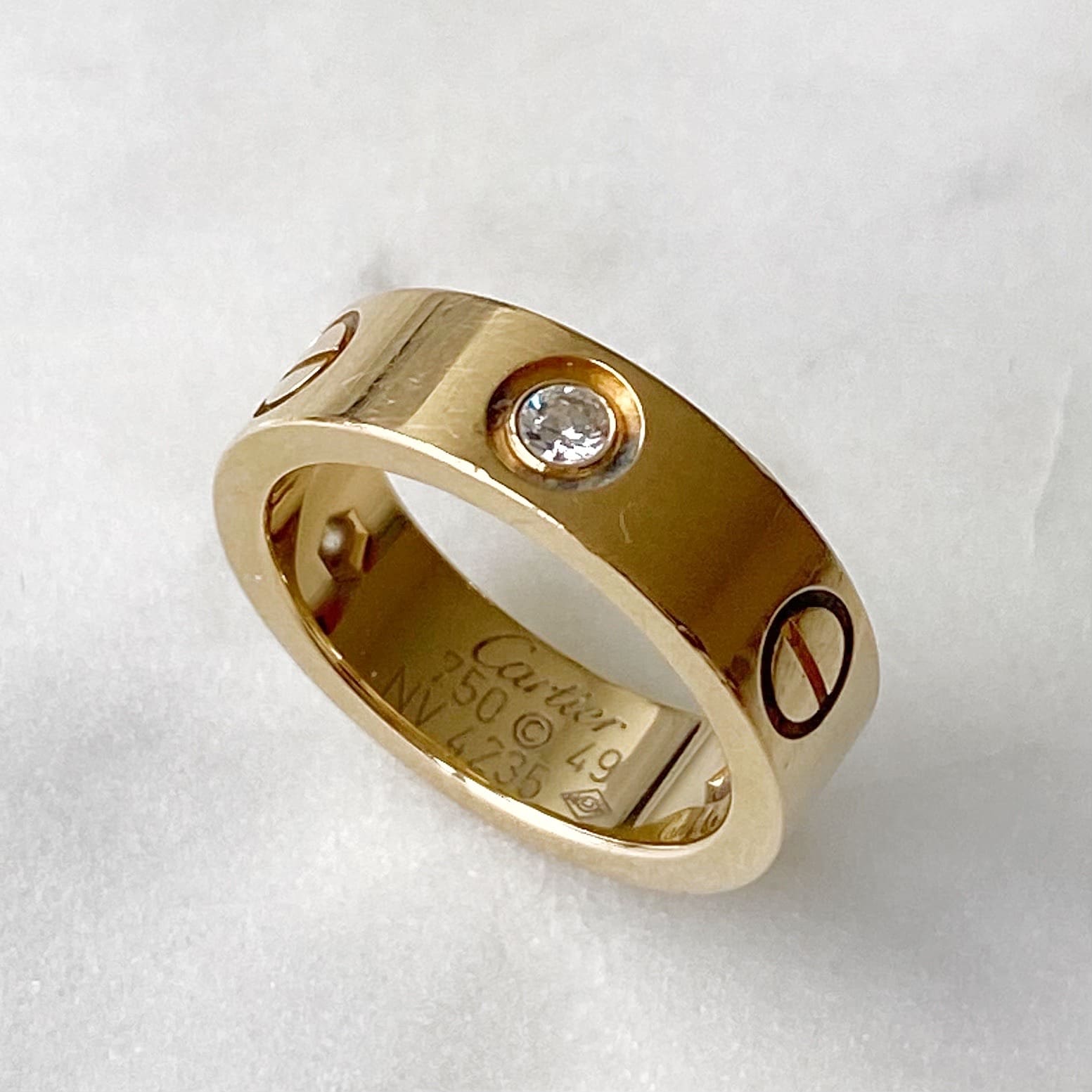 Cartier 18K Yellow Gold 3 Diamonds Love Ring 49