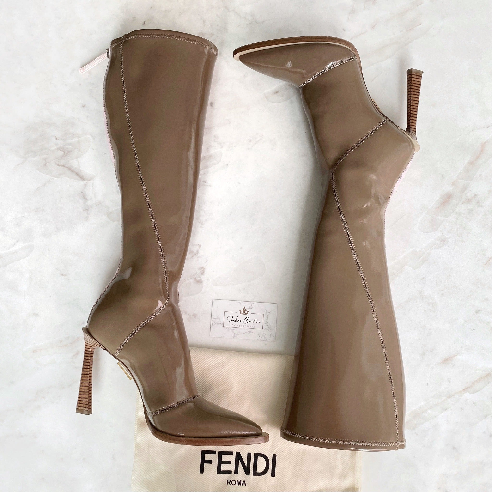 Fendi Taupe Knee High Boots 105mm 39.5