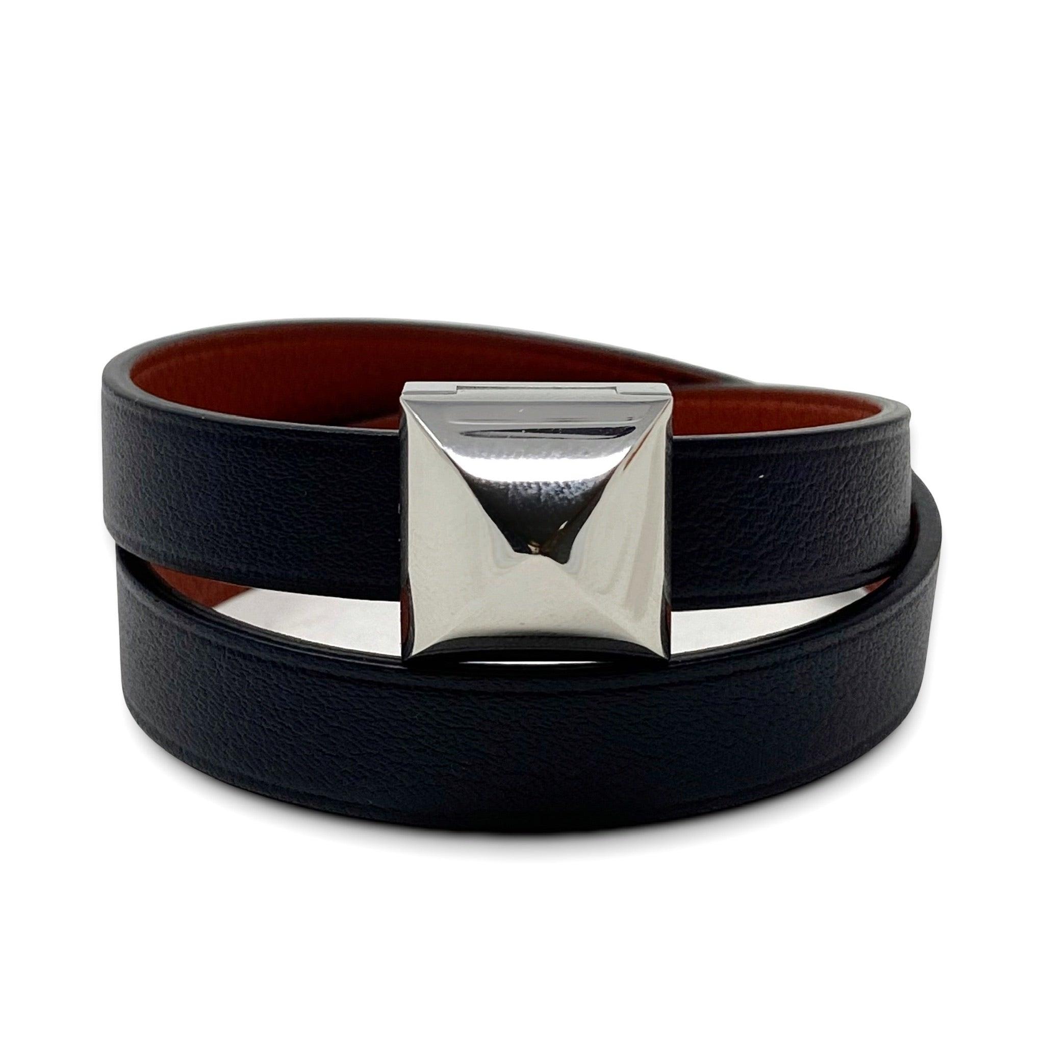 Hermes Noir Swift Medor Infini Double Tour Bracelet T1