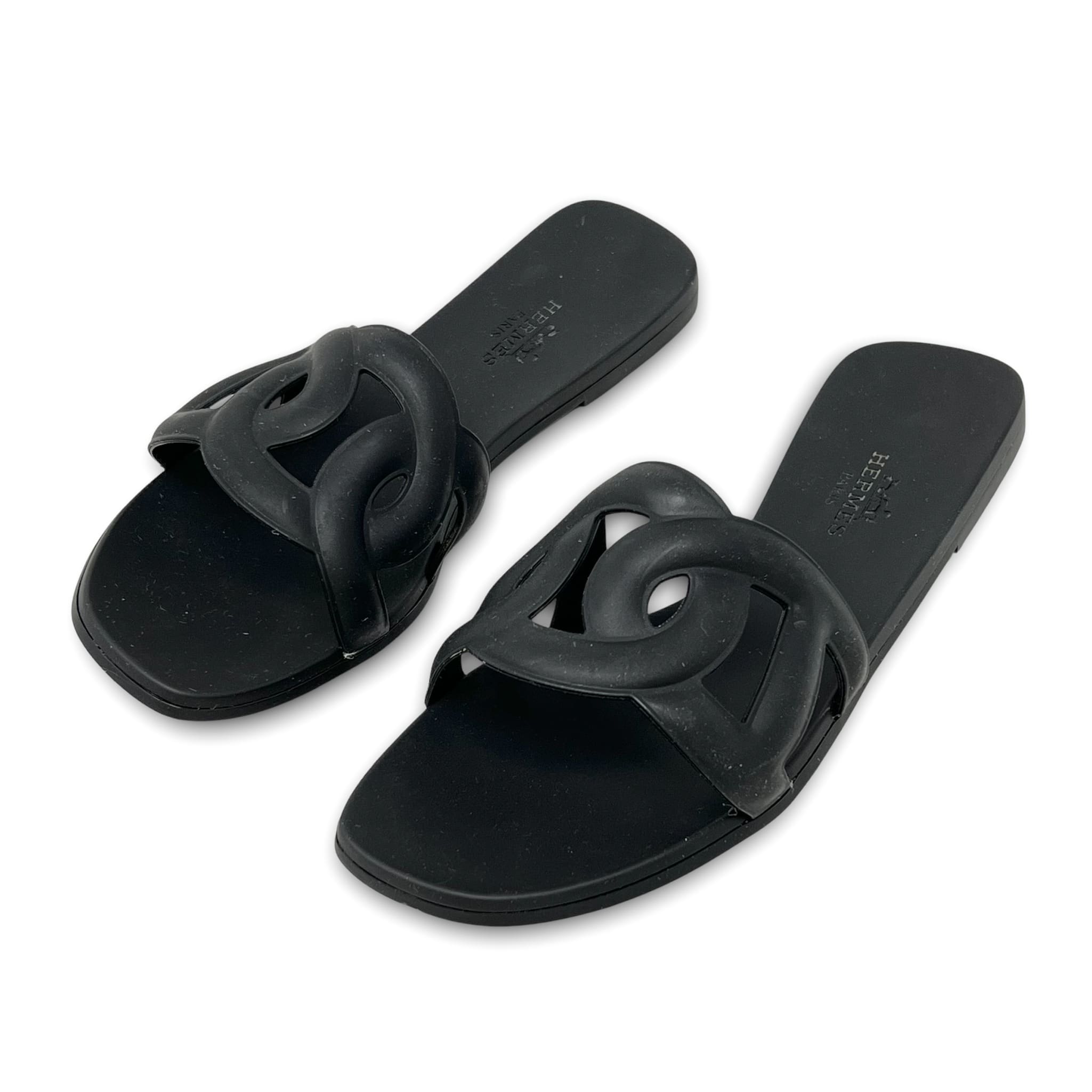 Hermes Noir Rubber Aloha Sandals 35