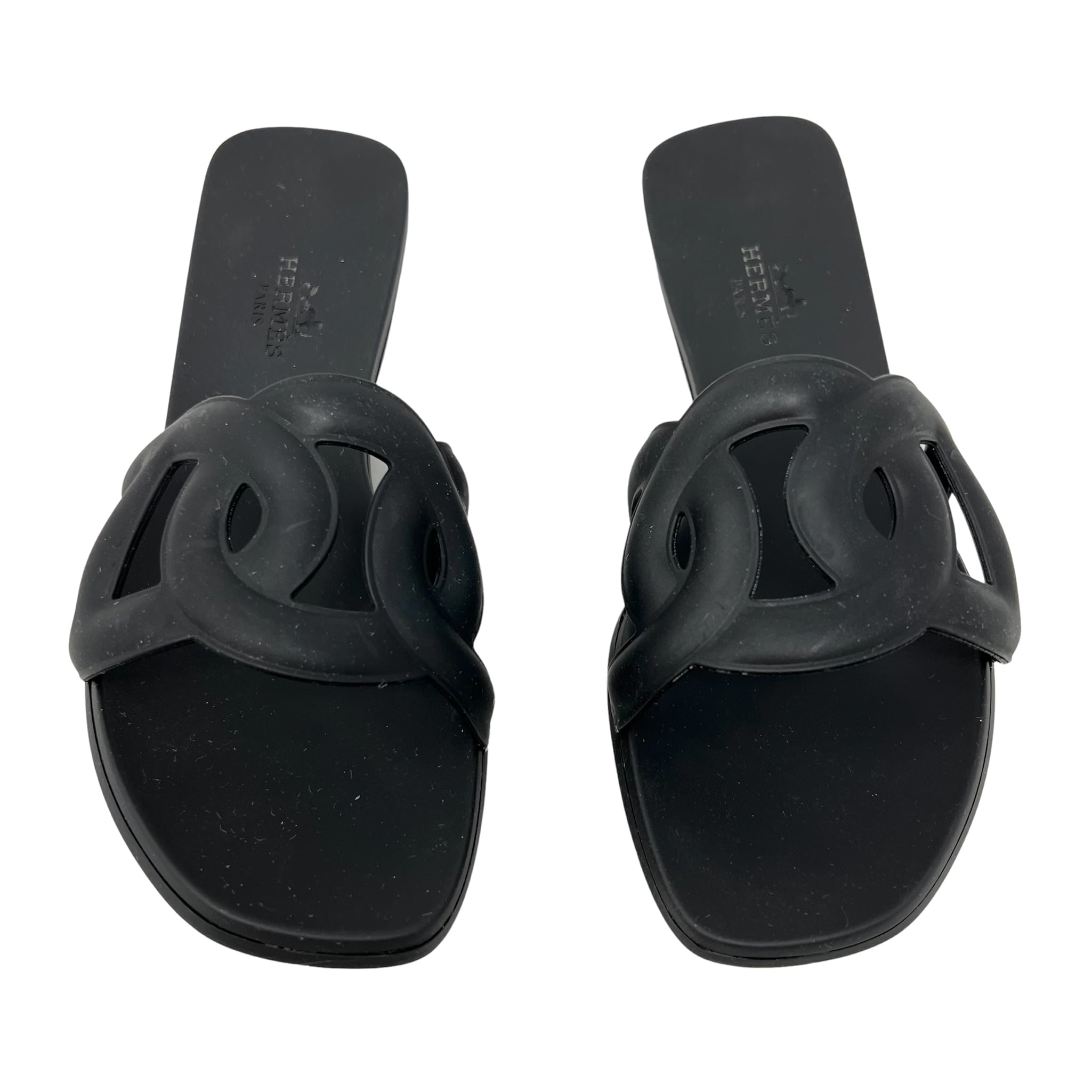 Hermes Noir Rubber Aloha Sandals 35