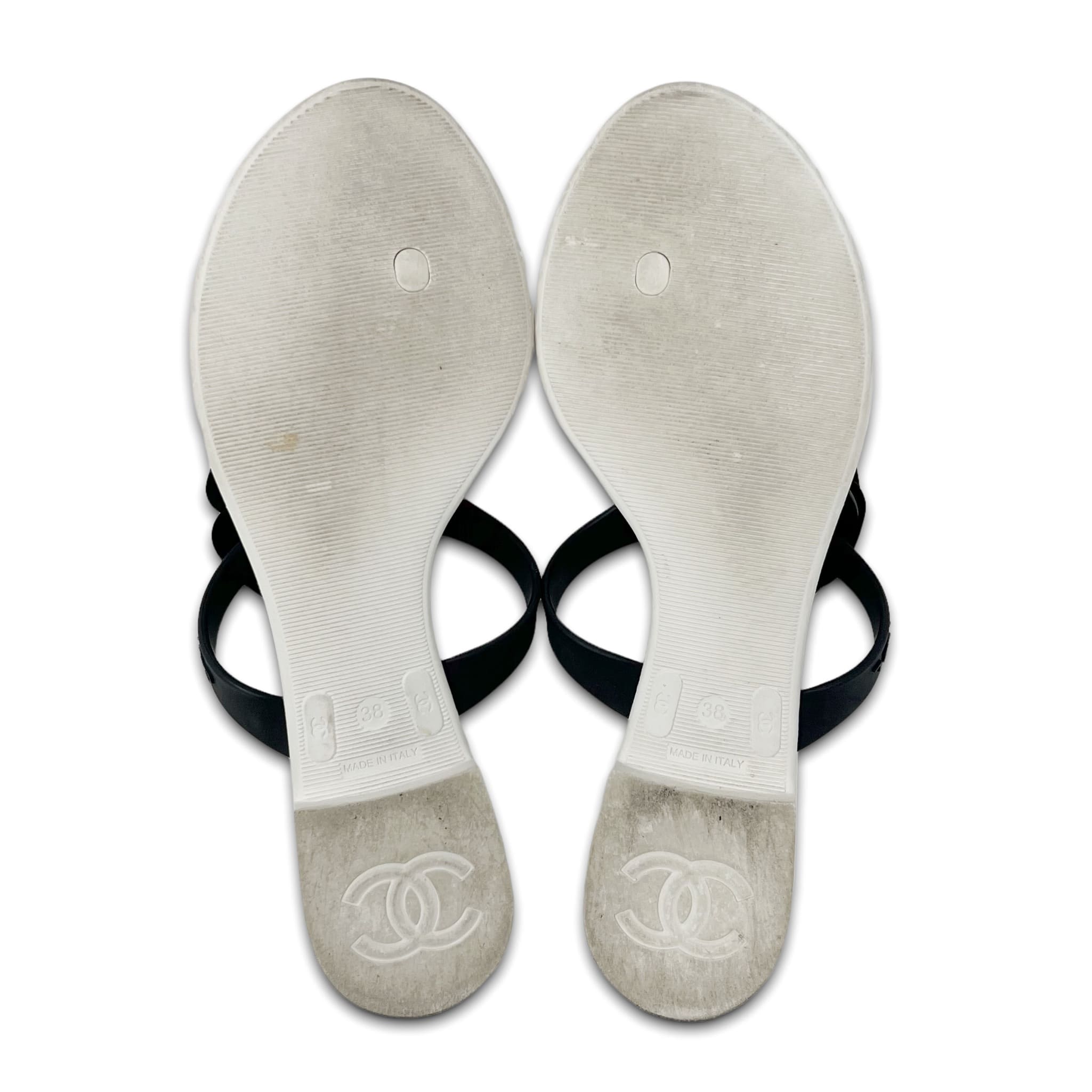 Chanel Black Camellia Rubber Sandals 38