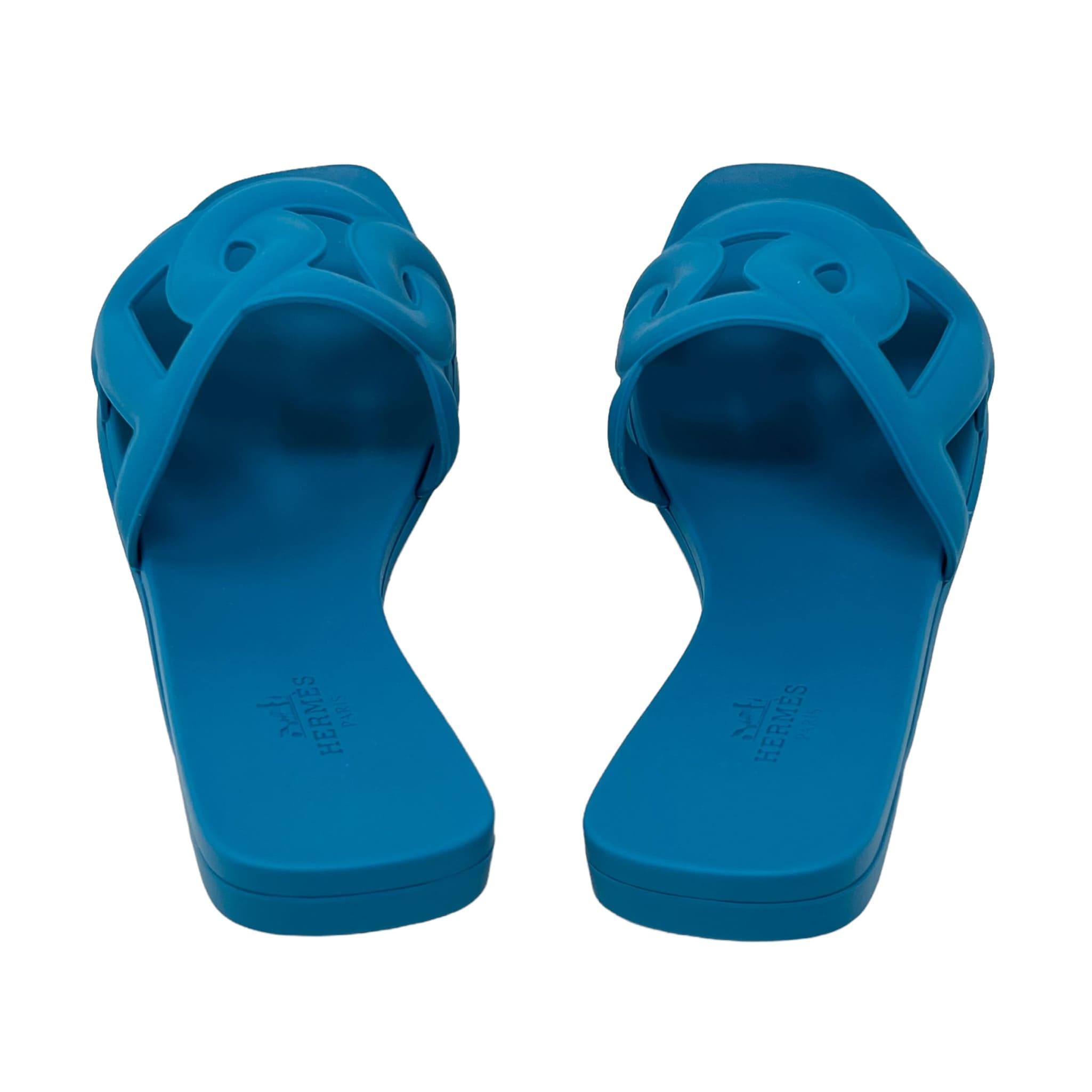 Hermes Blue Vif Rubber Aloha Sandals 35