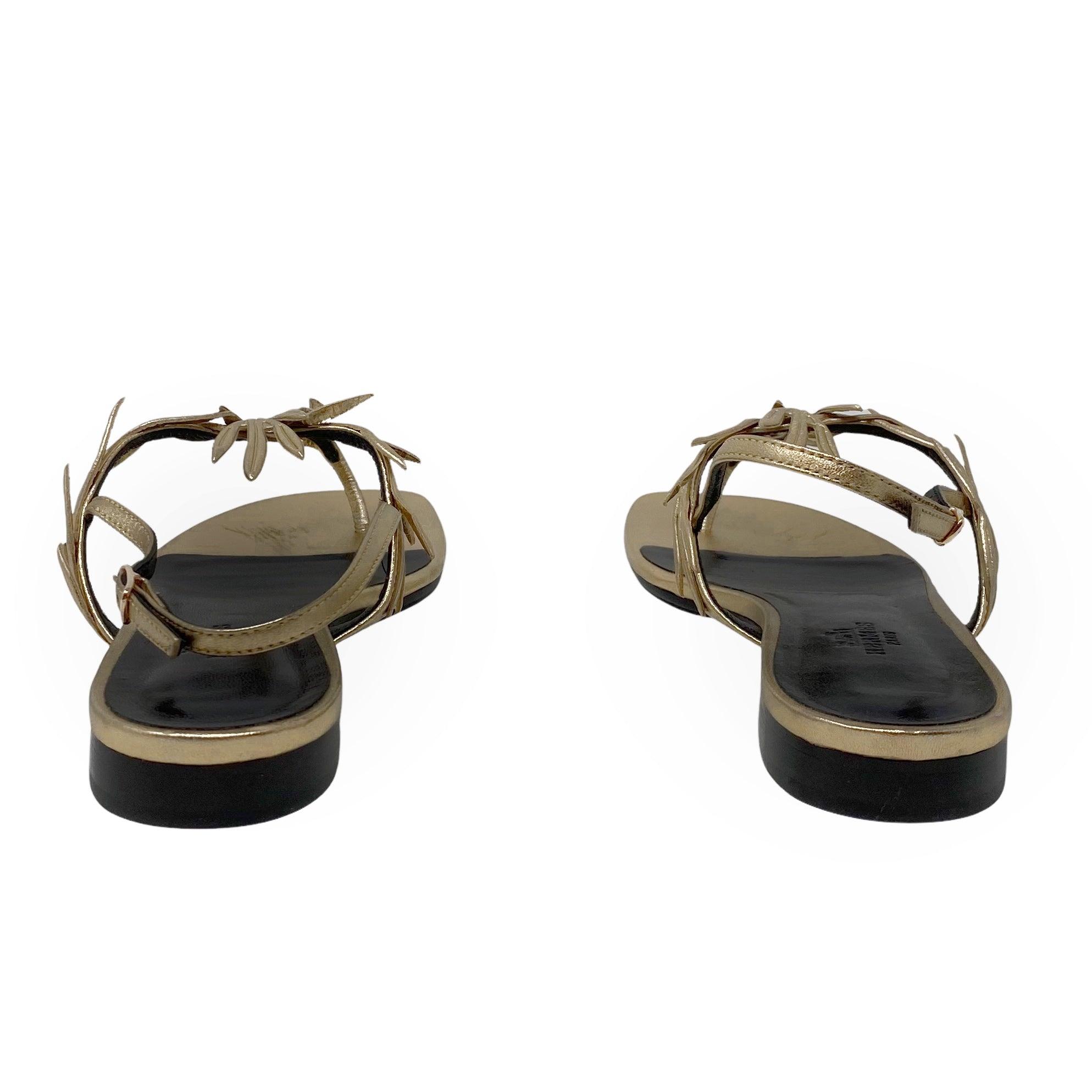 Hermes Gold Nappa Myrthe Sandals 37