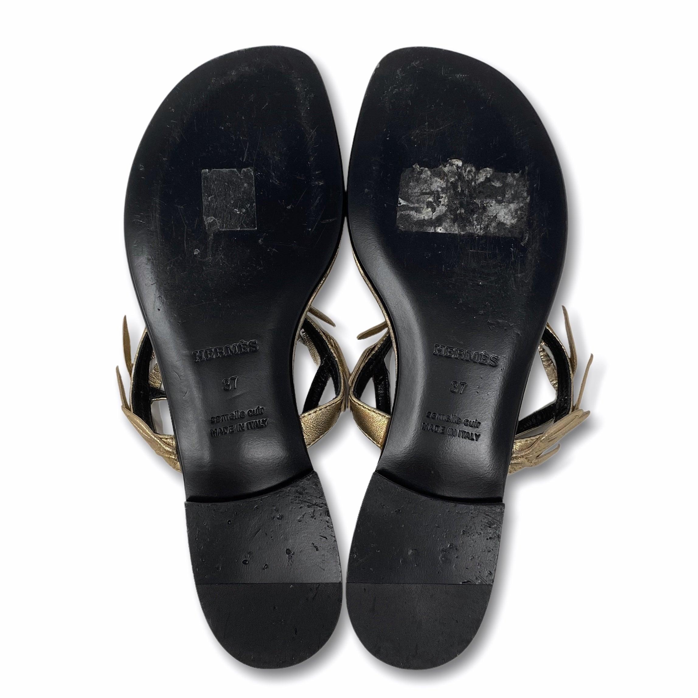 Hermes Gold Nappa Myrthe Sandals 37