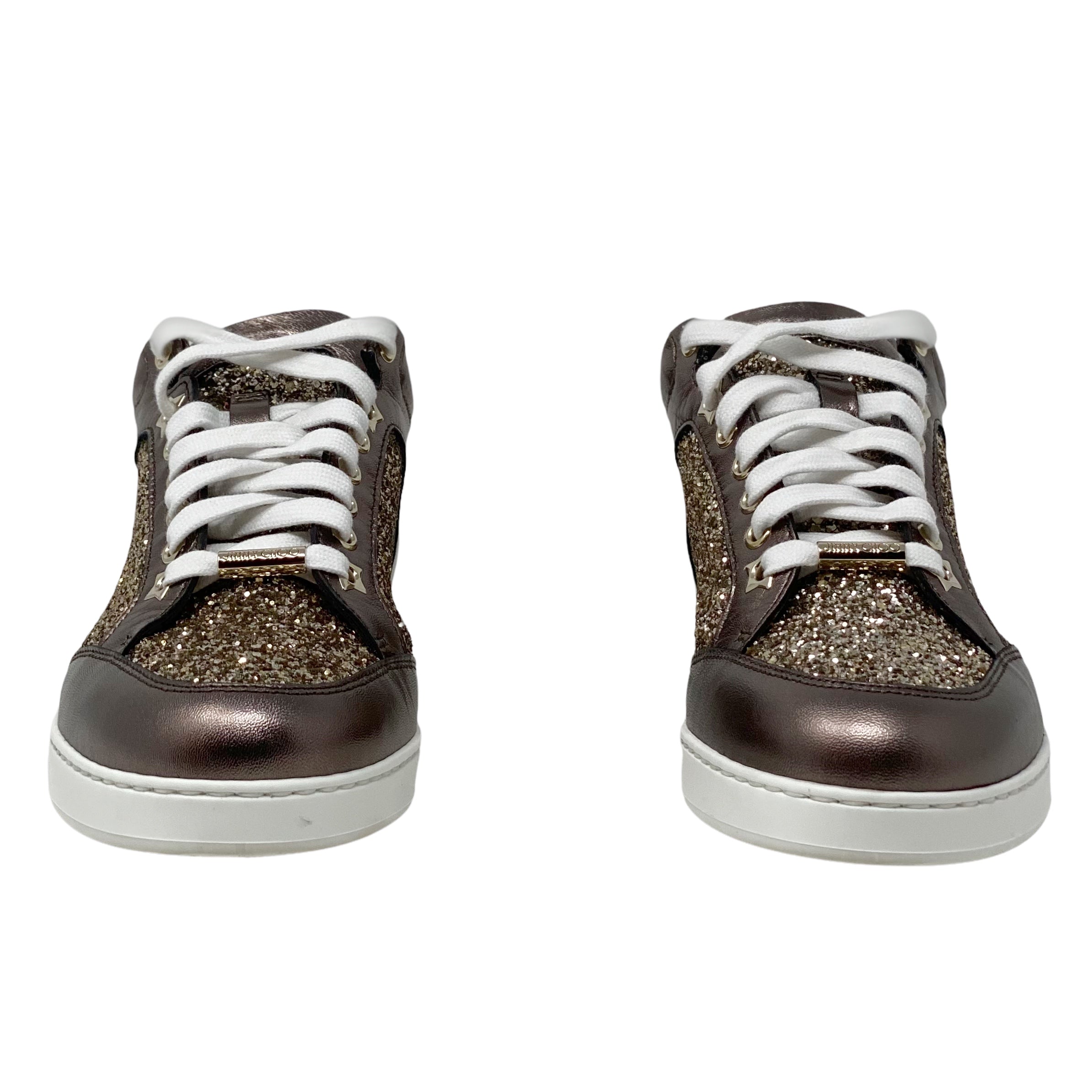 Jimmy Choo Antique Gold Glitter Miami Sneakers 37