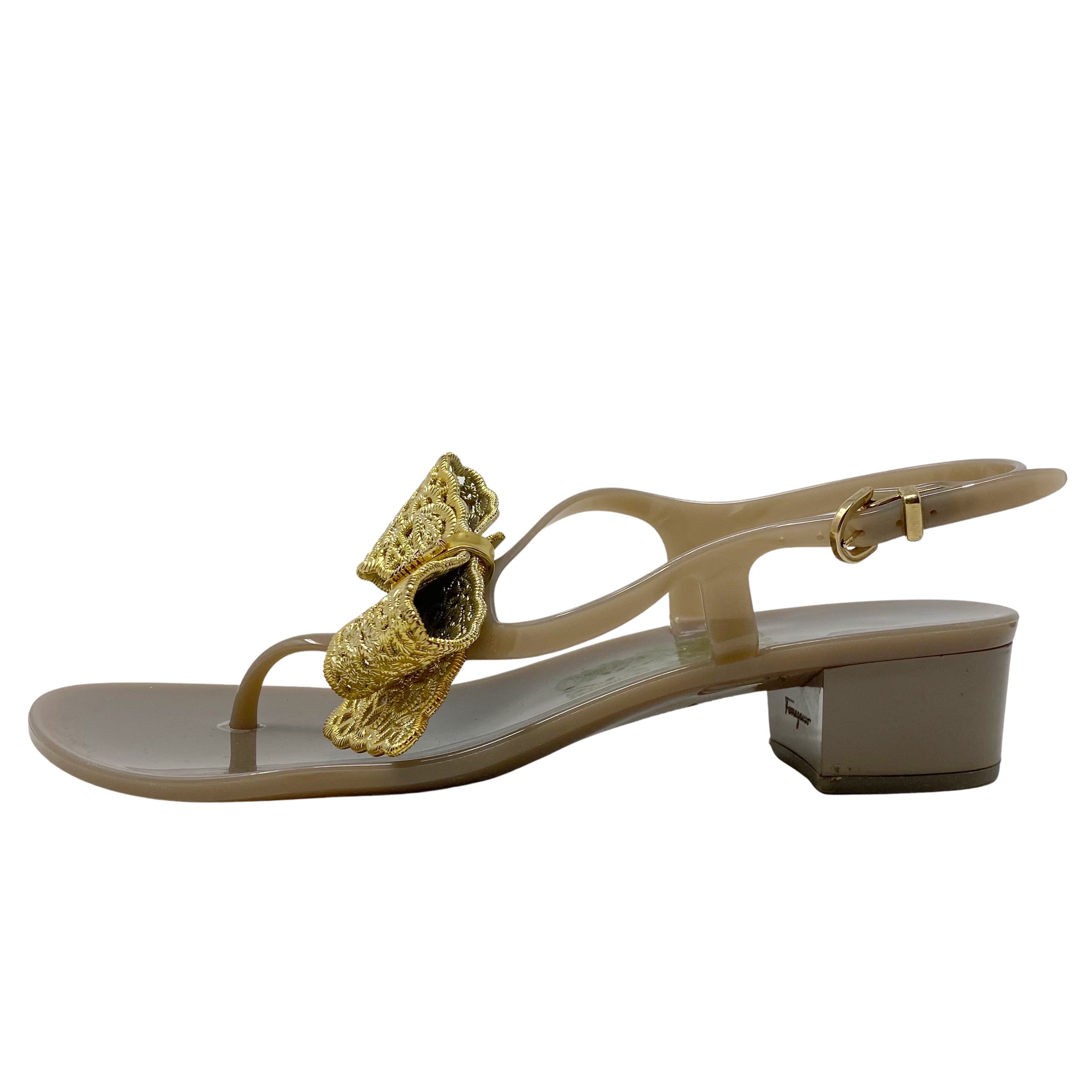 Ferragamo Gold Bow Jelly Sandals 7