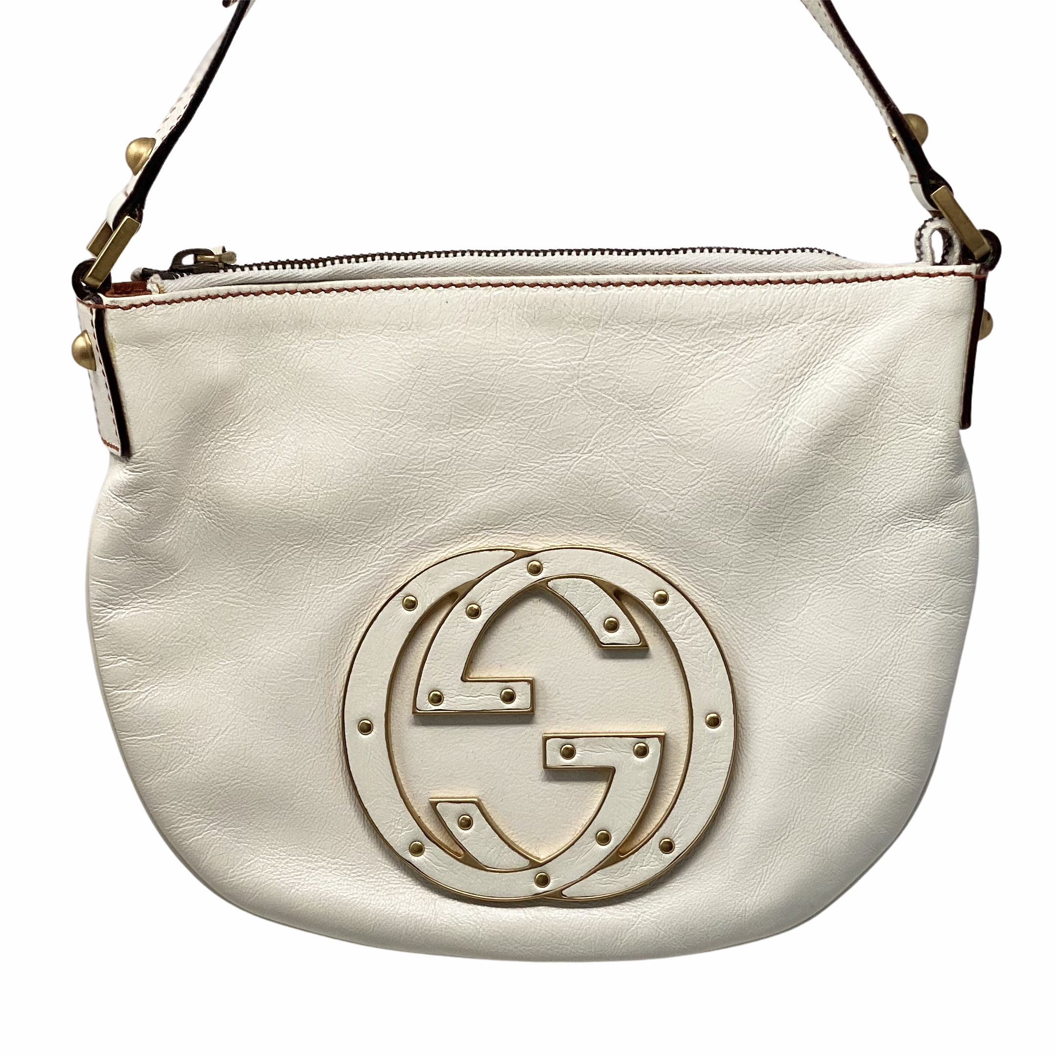 Gucci White Studded Logo Shoulder Bag