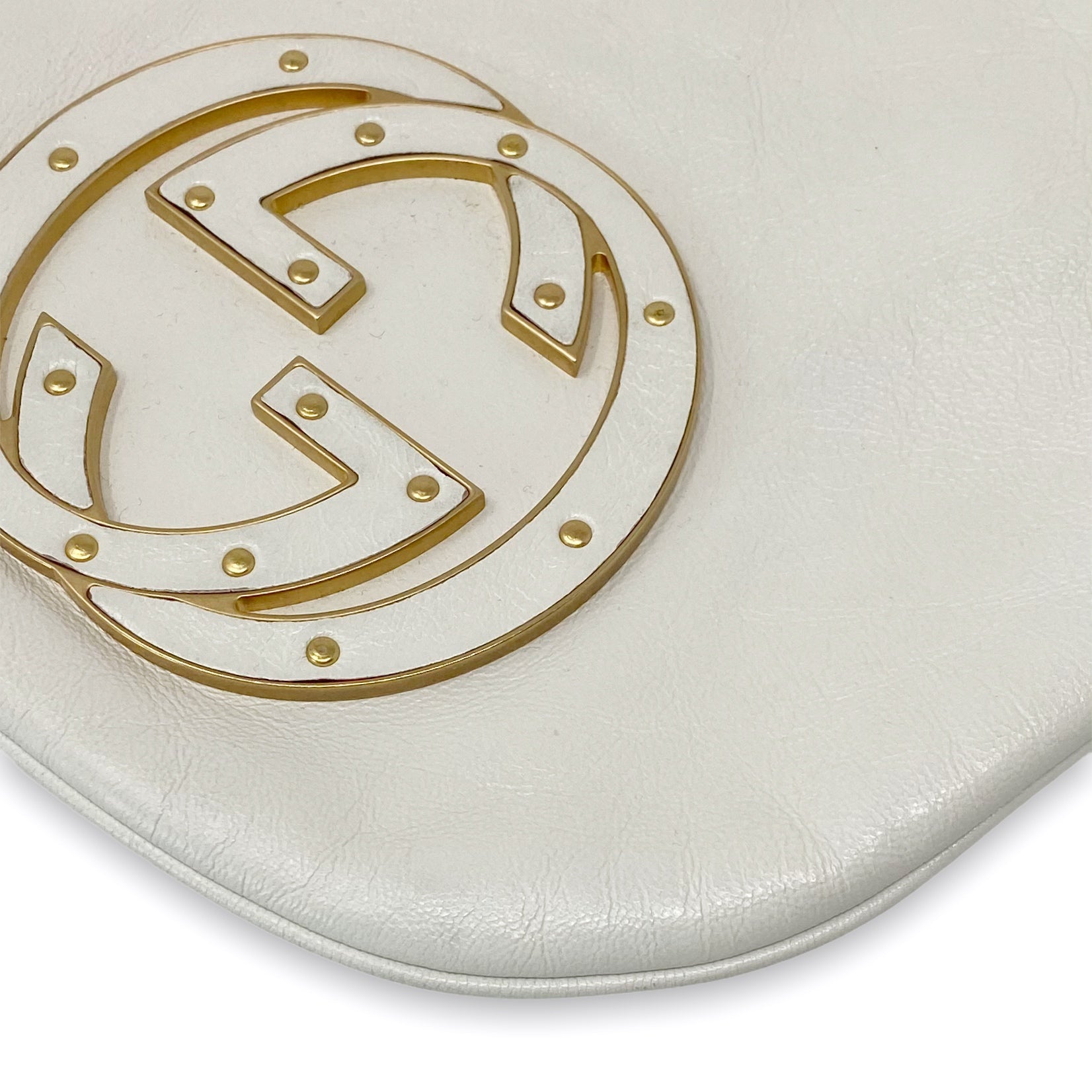 Gucci White Studded Logo Shoulder Bag