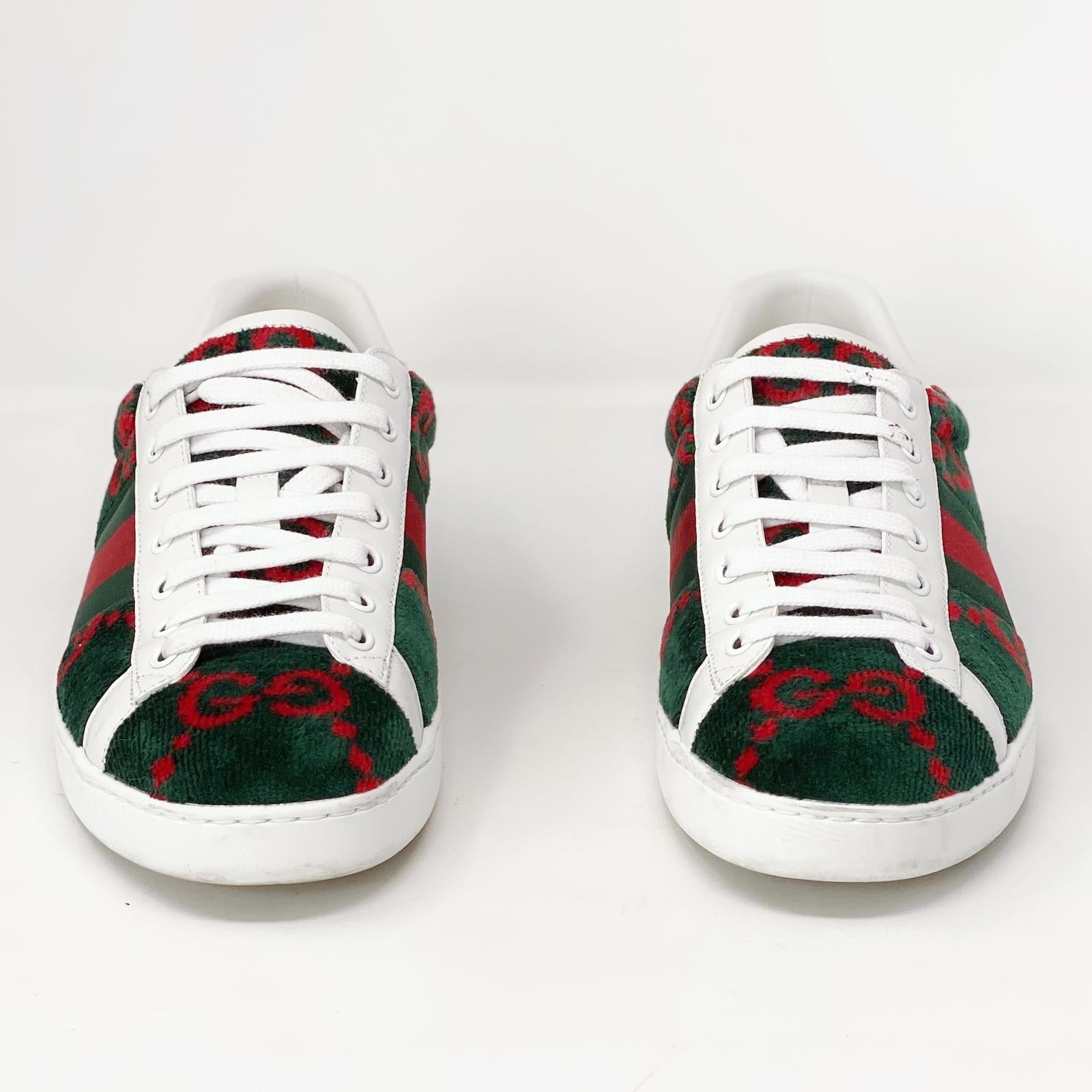 Gucci Green & Red Velvet GG Sneakers 9