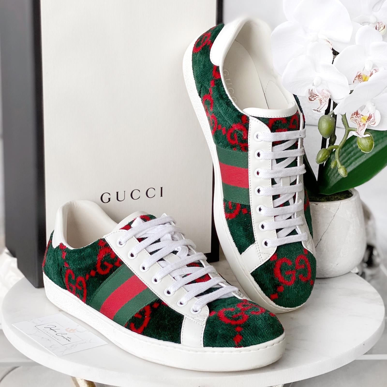 Gucci Green & Red Velvet GG Sneakers 9