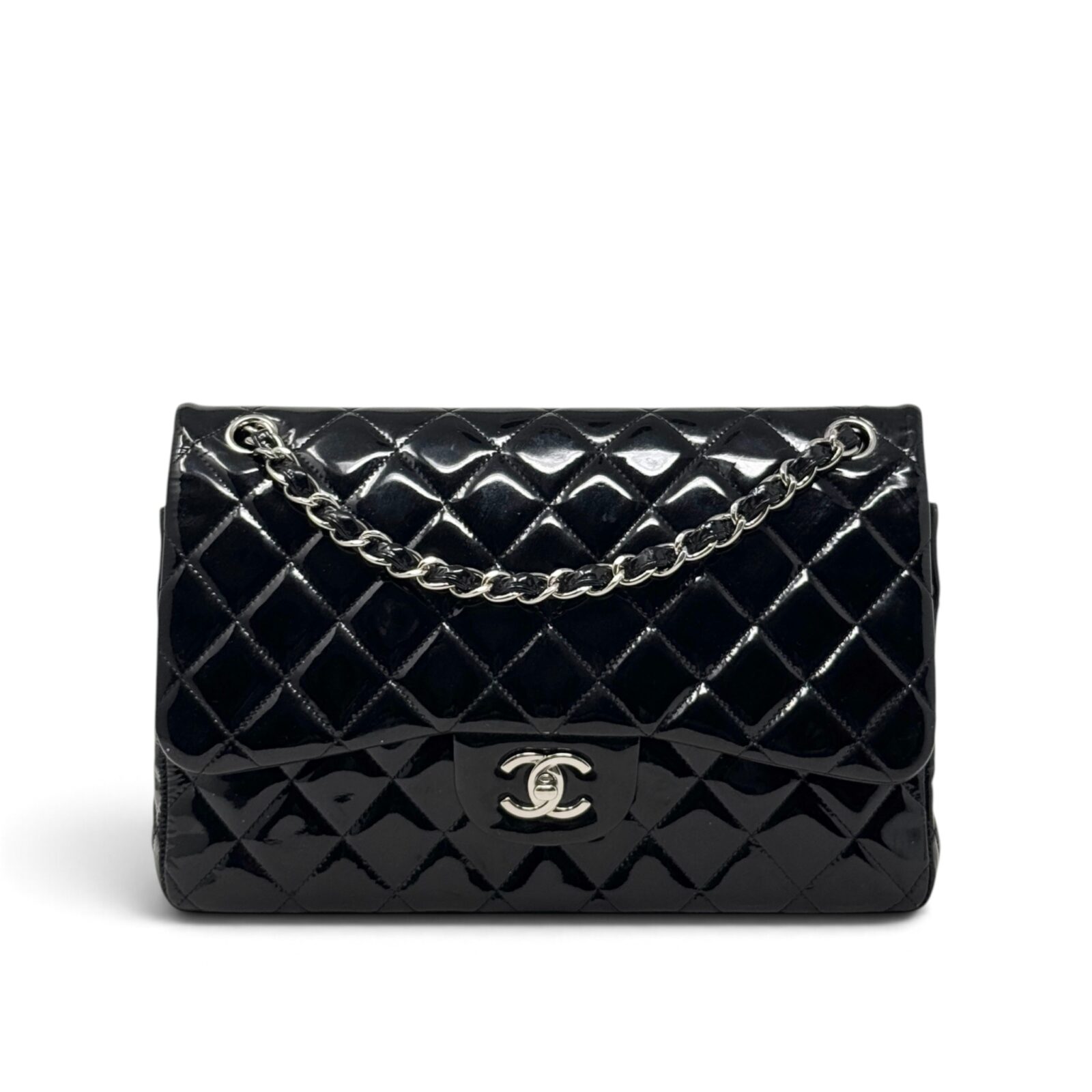Chanel Black Patent Jumbo Classic Flap